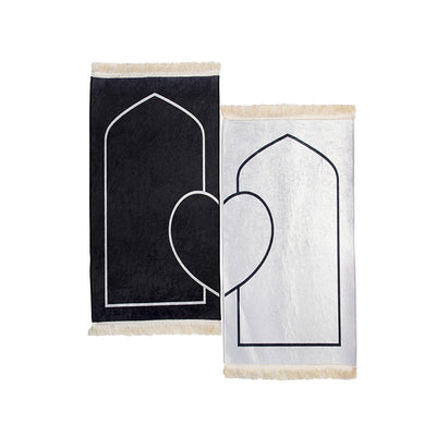 Couple Prayer Mat Set — Black & White Heart
