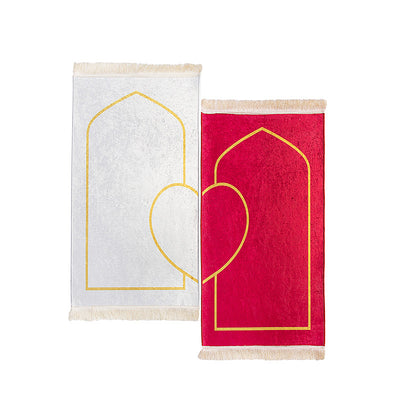 Couple Prayer Mat Set — Silver & Red Heart