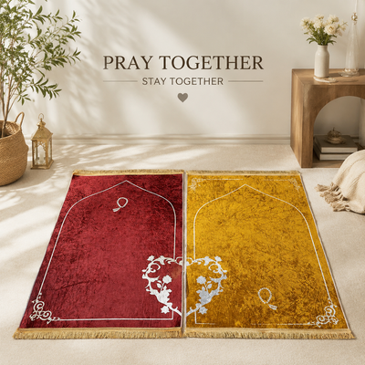 Couple Prayer Mat Set — Charcoal & Blush Velvet