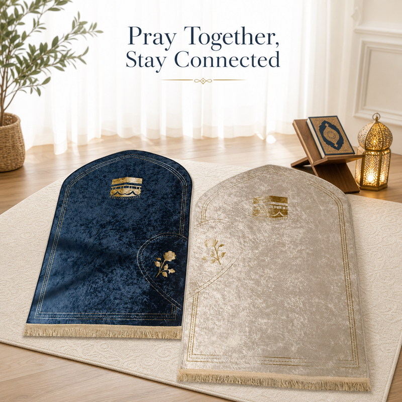 Couple prayer mat set - Couple Prayer Mat Set - Obsidian & Moonlit Kaaba - main product image
