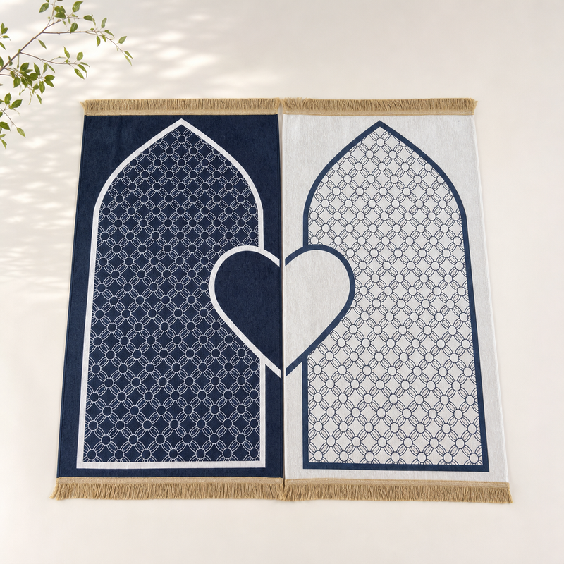 Couple prayer mat set - Couple Prayer Mat Set - Navy & Cream Circle - main product image